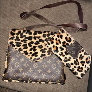 Authentic Louis Vuitton material upcycled cross body with matching wallet